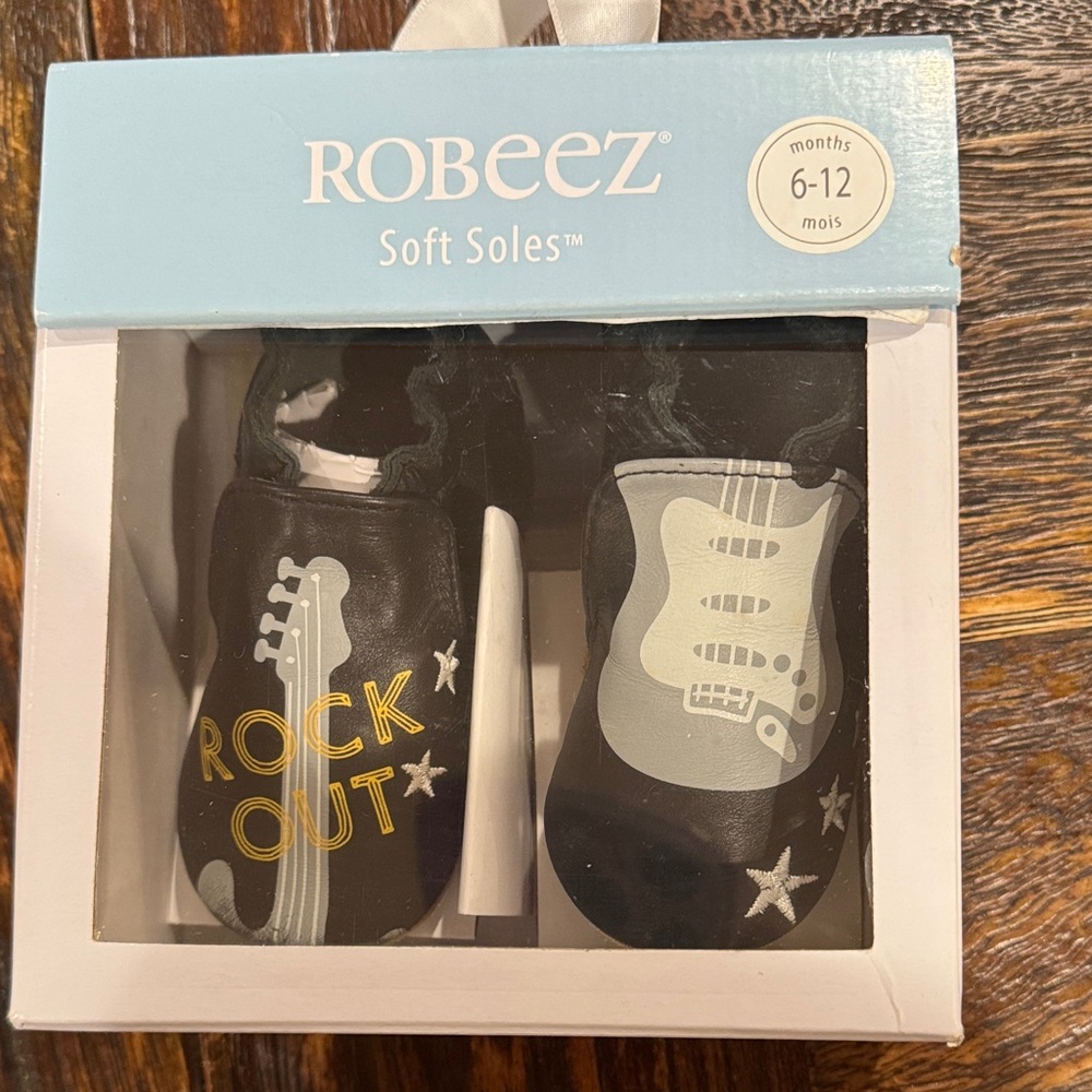 Robeez Black Baby Soft Soles with Guitar Rock Out Design